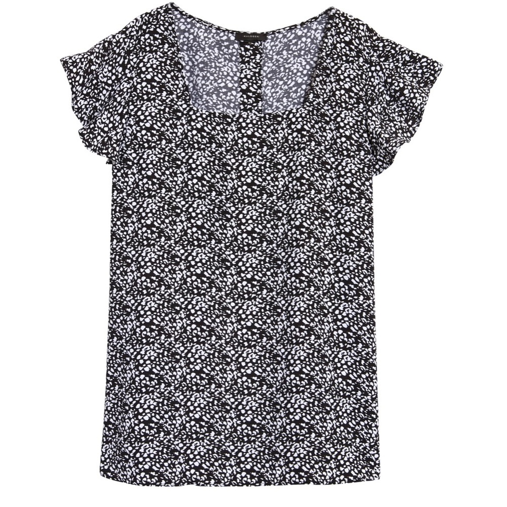 NWT Halogen square neck flutter sleeve top- black ivory